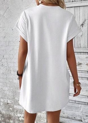 Round Neck Short Sleeve Mini Dress - MimiStylez