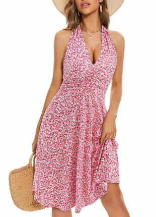 Women's Fashion Casual Floral V-neck Dress - MimiStylez