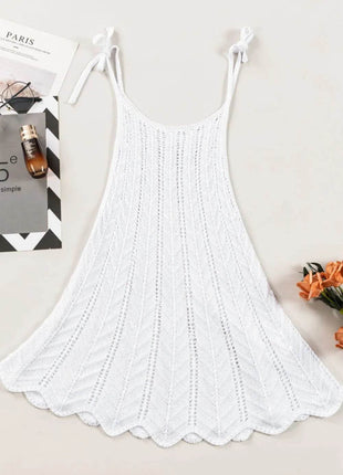 Tie Straps Wave Stripes Textured Eyelet Knitted Vest - MimiStylez