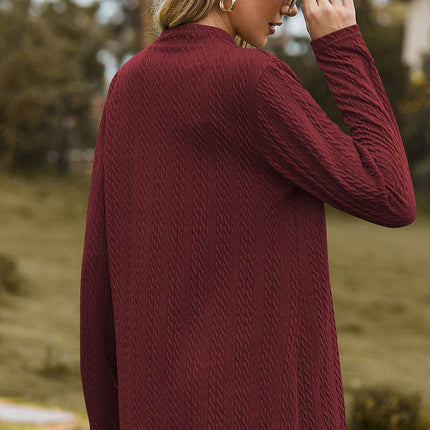 Textured Open Front Long Sleeve Cardigan - MimiStylez