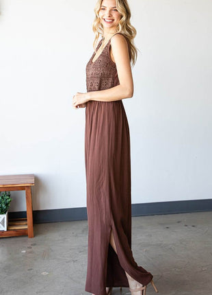 First Love Tie Back Sleeveless Slit Wide Leg Jumpsuit - MimiStylez