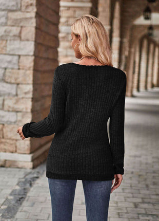 Half-Zip V-Neck Long Sleeve Top - MimiStylez