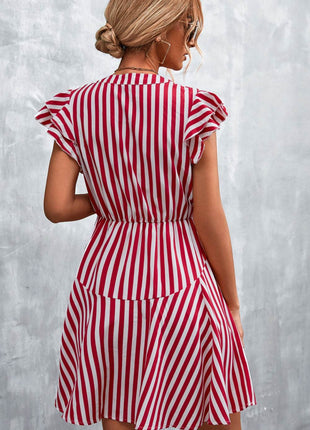 Ruffled Striped Cap Sleeve Mini Dress - MimiStylez