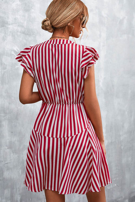 Ruffled Striped Cap Sleeve Mini Dress - MimiStylez