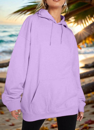 Drawstring Dropped Shoulder Hoodie - MimiStylez