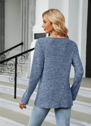 Buttoned Long Sleeve Slit Top - MimiStylez