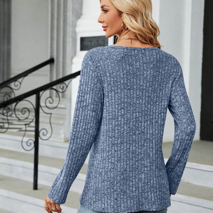 Buttoned Long Sleeve Slit Top - MimiStylez