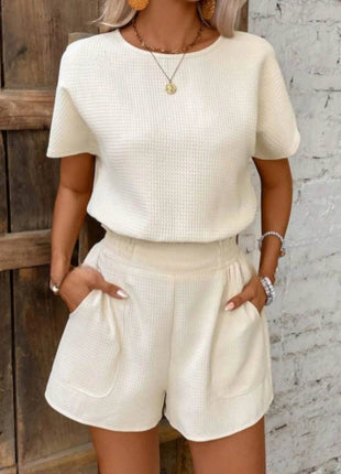 Round Neck Short Sleeve Top and Shorts Set - MimiStylez