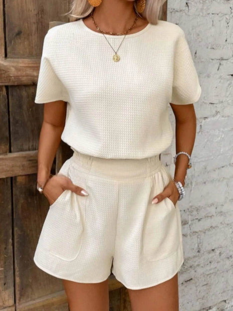 Round Neck Short Sleeve Top and Shorts Set - MimiStylez