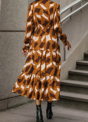 Perfee Printed Tied Pocketed Lantern Sleeve Dress - MimiStylez