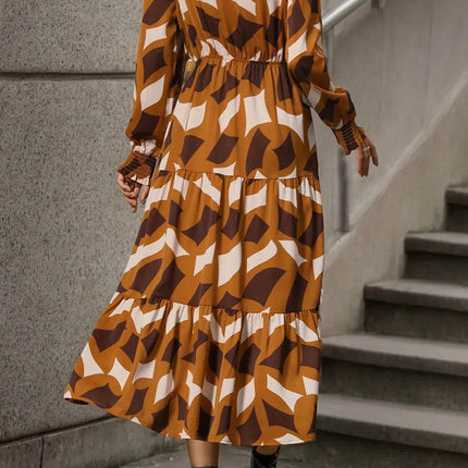 Perfee Printed Tied Pocketed Lantern Sleeve Dress - MimiStylez