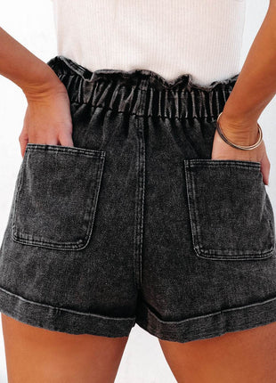 Paperbag Waist Denim Shorts with Pockets - MimiStylez
