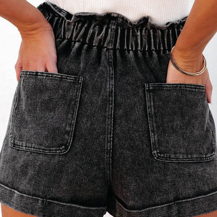Paperbag Waist Denim Shorts with Pockets - MimiStylez