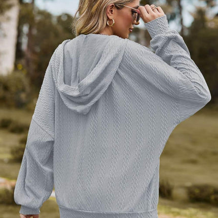 Cable-Knit Long Sleeve Hooded Jacket - MimiStylez