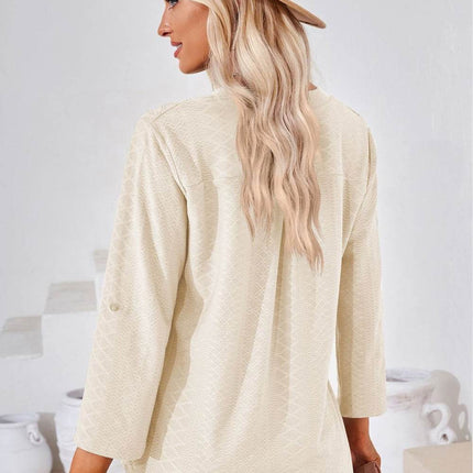 V-Neck Roll-Tap Sleeve Blouse - MimiStylez
