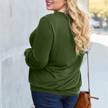 Basic Bae Full Size V-Neck Lantern Sleeve Blouse - MimiStylez
