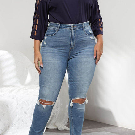 Plus Size Cutout Three-Quarter Sleeve Blouse - MimiStylez