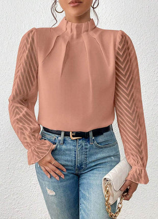 Mock Neck Flounce Sleeve Blouse - MimiStylez