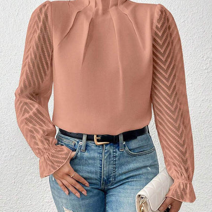 Mock Neck Flounce Sleeve Blouse - MimiStylez