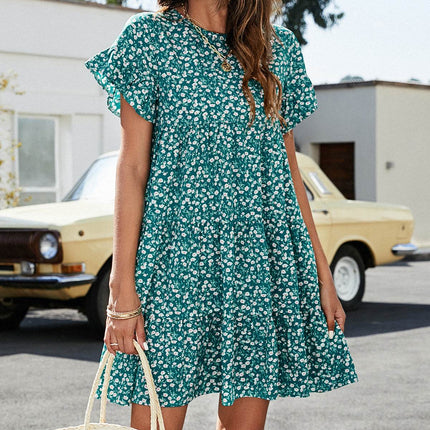 Short Flounce Sleeve Tiered Dress - MimiStylez