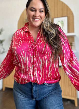 Double Take Full Size Printed Button Up Long Sleeve Shirt - MimiStylez