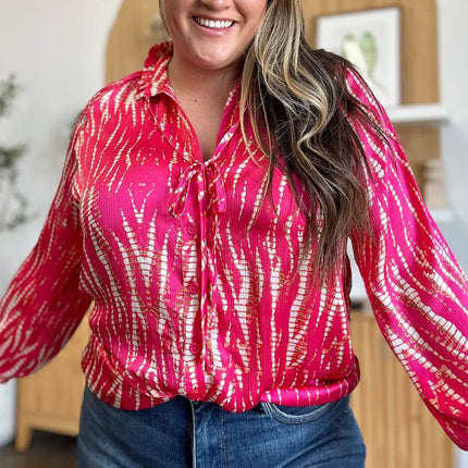 Double Take Full Size Printed Button Up Long Sleeve Shirt - MimiStylez