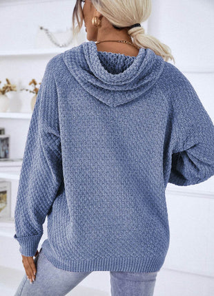 Texture Drawstring Long Sleeve Hooded Sweater - MimiStylez