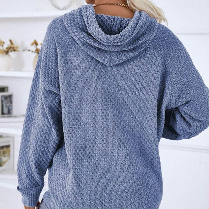 Texture Drawstring Long Sleeve Hooded Sweater - MimiStylez