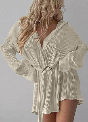 Button Up Dropped Shoulder Shirt Dress - MimiStylez