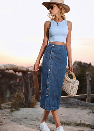 Button Down Denim Skirt - MimiStylez