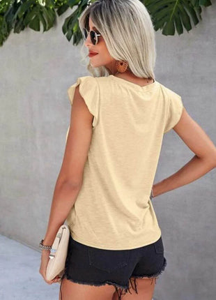 Ruffled Round Neck Cap Sleeve T-Shirt - MimiStylez
