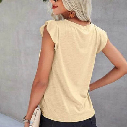 Ruffled Round Neck Cap Sleeve T-Shirt - MimiStylez