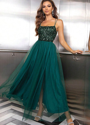 Lace-Up Backless Mesh Dress - MimiStylez