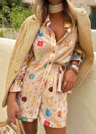 Colorful Print Shirt and Shorts Matching Set - MimiStylez