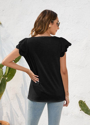 Ruffled Square Neck Cap Sleeve Blouse - MimiStylez