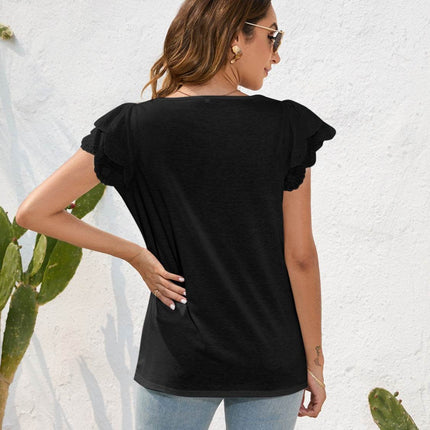 Ruffled Square Neck Cap Sleeve Blouse - MimiStylez