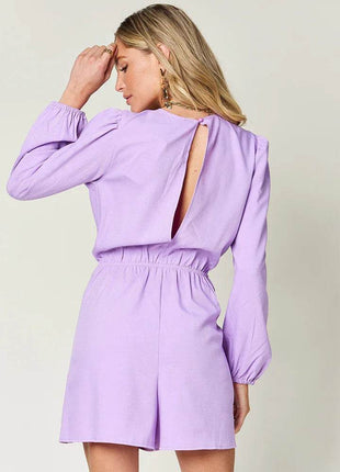 Double Take Full Size Drawstring Long Sleeve Romper - MimiStylez