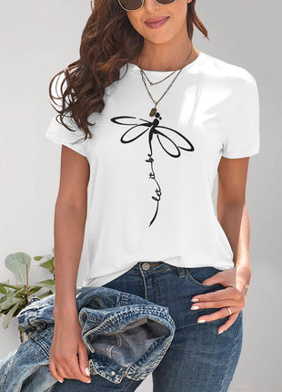 Dragonfly Graphic Round Neck Short Sleeve T-Shirt - MimiStylez