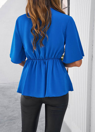 Surplice Tie Waist Half Sleeve Blouse - MimiStylez