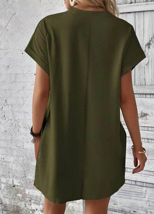 Pocketed Round Neck Short Sleeve Dress - MimiStylez