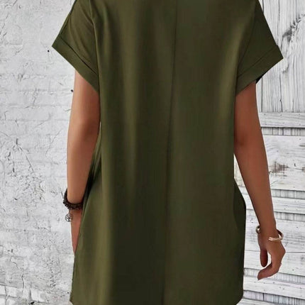 Pocketed Round Neck Short Sleeve Dress - MimiStylez