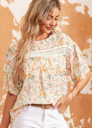 Floral Round Neck Short Sleeve Blouse - MimiStylez