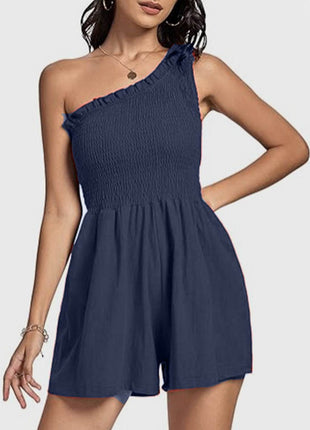 Smocked Single Shoulder Romper - MimiStylez