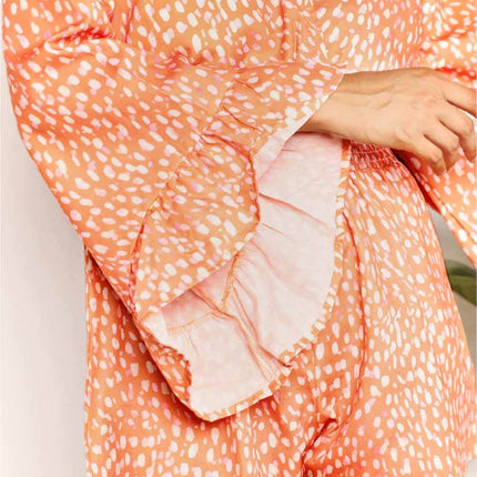 Double Take Printed Flare Sleeve Surplice Romper - MimiStylez