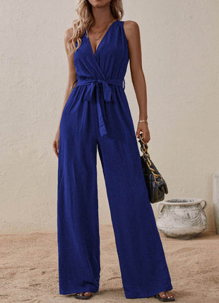 Tied Surplice Sleeveless Wide Leg Jumpsuit - MimiStylez