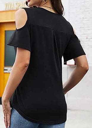 Full Size Half Zip Cold Shoulder Top - MimiStylez