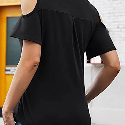 Full Size Half Zip Cold Shoulder Top - MimiStylez