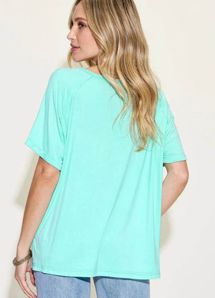 Basic Bae Full Size Bamboo Slit V-Neck Short Sleeve T-Shirt - MimiStylez