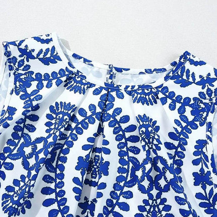 Printed Crew Neck Sleeveless Top - MimiStylez