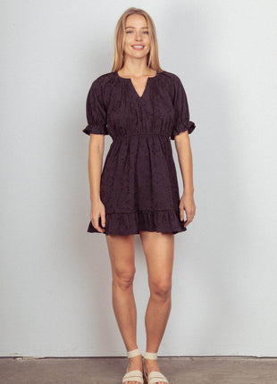 VERY J Floral Textured Woven Ruffled Mini Dress - MimiStylez